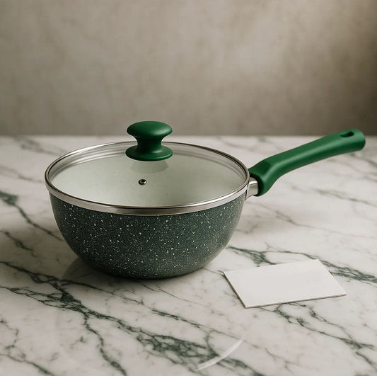 Marble-Coated Deep Wok with Glass Lid – Non-Stick Heavy Gauge Cookware